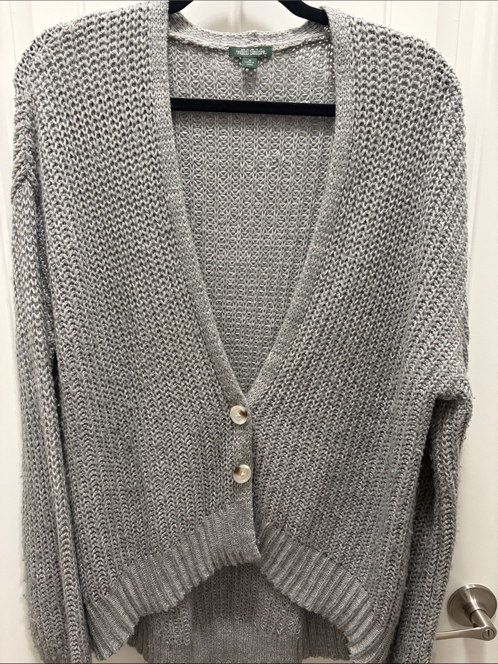Wild Fable Medium Gray Chunky Knit Cardigan High Low Oversized Cotton Blend